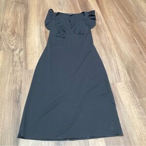 Vintage 90s “hourglass” Classic Black Flutter-Sleeve Midi Dress Edgy